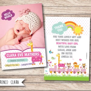 Naissance d'annonce - Baby Merci Card - fichier imprimable - téléchargement numérique