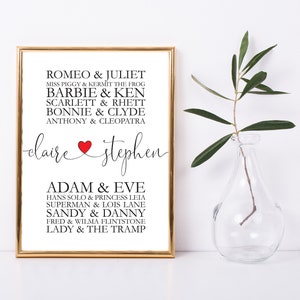 Impresión de parejas famosas - Regalo de San Valentín para aniversario de boda (IMPRESIÓN SIN MARCO)