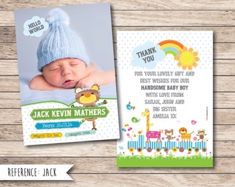 Birth Announcement - Baby Thank You Card - Printable File - Digital Download