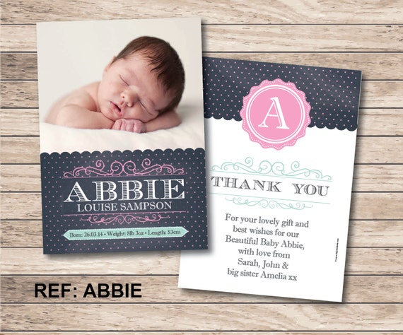 Birth Announcement Baby Thank You Card Printable File