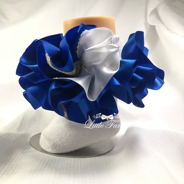 Royal Blue and White Ruffle Socks With Gold Ruffle Socks for Toddlers, Perfect for Weddings, Newborn Photo Prop, Cute Baby Gift