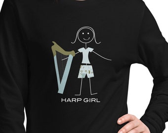 Funny Womens Harp Girl Unisex Long Sleeve T-Shirt