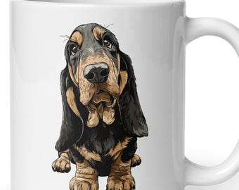 Basset Hound Coffee Mug - Black and Brown Basset Hound Dog Mug - Basset Hound Gift - Basset Hound Cup