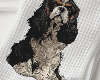 Paño de cocina Cavalier King Charles Spaniel - Paño de cocina Cavalier King Charles Spaniel - Paño de tejido gofrado - Regalo Cavalier