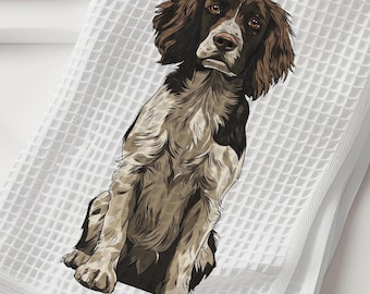 English Springer Spaniel Dish Towel - Springer Spaniel Dog Kitchen Towel - Waffle Weave Towel - Kitchen Towels with Springer Spaniel