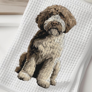 Lagotto Romagnolo Dish Towel - Brown and White Lagotto Romagnolo Dog Kitchen Towel - Waffle Weave Towel - Kitchen Towels Lagotto Romagnolo