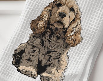 Paño de cocina Cocker Spaniel - Paño de cocina para perro Cocker Spaniel beige - Paño de tejido gofrado - Paño de cocina con Cocker Spaniel