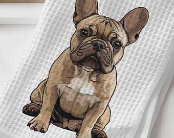 French Bulldog Dish Towel - French Bulldog Dog Kitchen Towel - Waffle Weave Towel - Kitchen Towels with Fawn French Bulldog