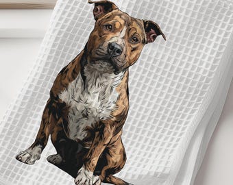 Brindle American Pit Bull Terrier Dish Towel - Pit Bull Terrier Kitchen Towel - Waffle Weave Towel - Kitchen Towels with Pittie