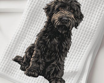 Paño de cocina con diseño de labradoodle - Paño de cocina con diseño de labradoodle - Paño de cocina con diseño de gofre - Paño de cocina con labradoodle negro