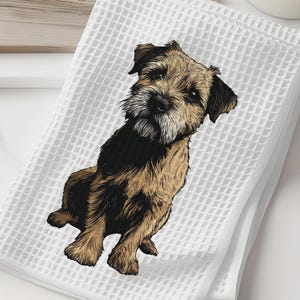 Border Terrier Dish Towel - Border Terrier Dog Kitchen Towel - Waffle Weave Towel - Kitchen Towels with Border Terrier