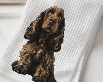 Liver Cocker Spaniel Dish Towel - Brown Cocker Spaniel Dog Kitchen Towel - Waffle Weave Towel - Kitchen Towels with Chocolate Cocker Spaniel