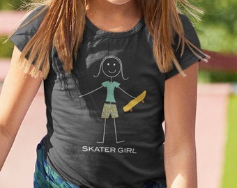 Youth Funny Girls Skateboarding T-Shirt, Girl Sport Gifts - Kids Skater Girl - Kids Girls Skateboarder Shirt  - Skateboarding Gift