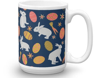 Easter Bunny Mug - Easter Egg Cup - Easter Basket Gift - Rabbit and Easter Egg Design - Easter Coffee Mug