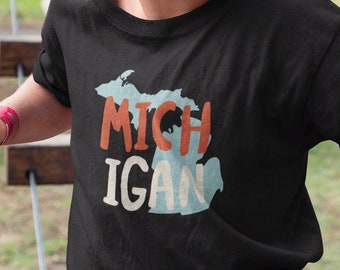 Youth Michigan USA UnisexT-shirt - MI State of Michigan Souvenir Shirt - Kids Michigan Tee