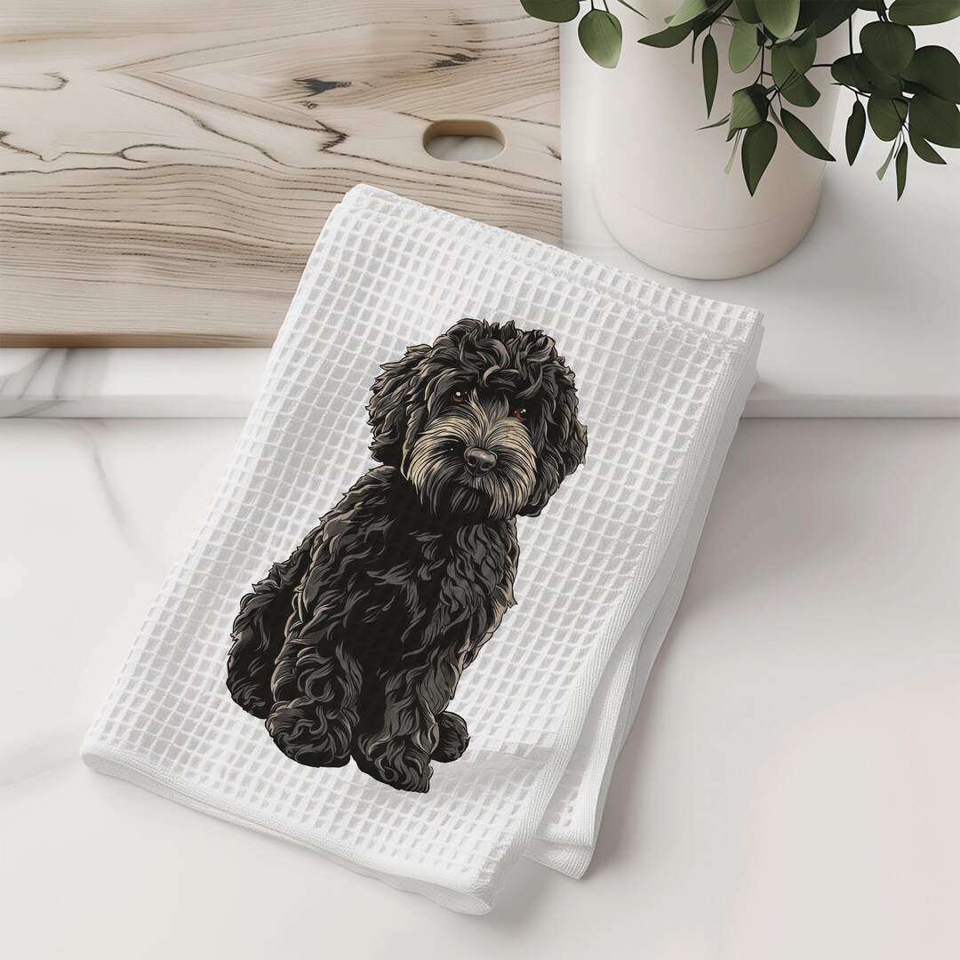 Cockapoo Dish Towel - Black Cockapoo Dog Kitchen Towel - Waffle Weave ...