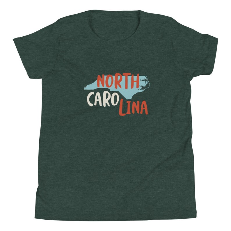 Youth North Carolina USA T-Shirt - NC State of North Carolina Souvenir Shirt - North Carolina Tee Heather Forest