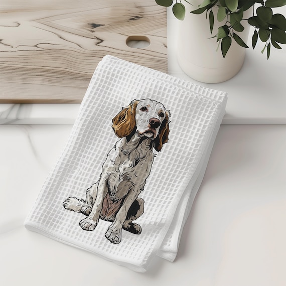 English Setter Dish Towel - English Setter Dog Kitchen Towel - Waffle Weave Towel - Kitchen Towels with English Setter