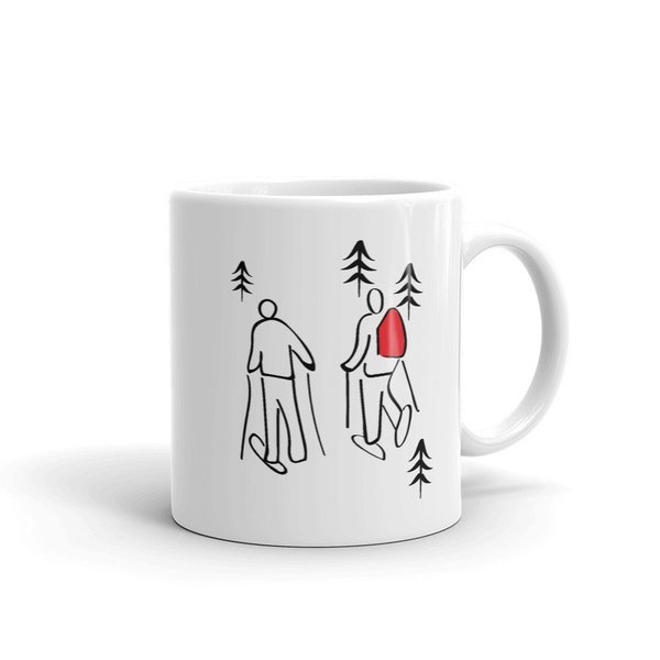 Illustrated Snow Shoeing Coffee Mug , Winter Sport Gift - Snowshoeing Mug - Snowshoer Cup