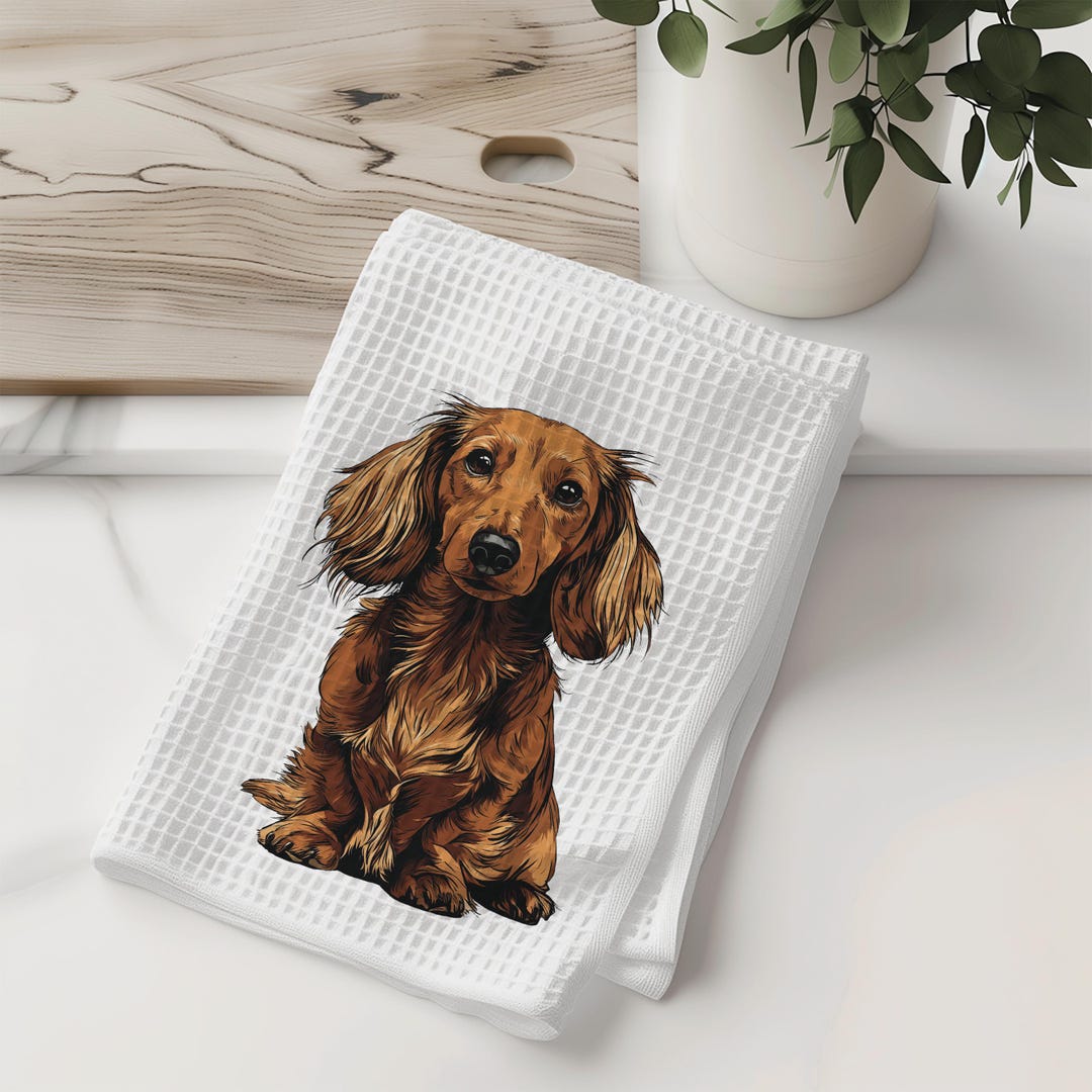 Long Haired Dachshund Dish Towel - Red Long Haired Dachshund Dog ...