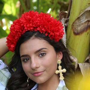 Red Carnation Flower Crown Headband Mexican Wedding Bridal Headpiece Bride Party Music Festival Boho Gypsy Bridesmaids Adult Wreath Party image 1