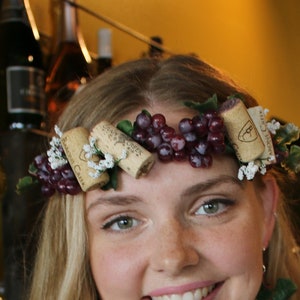 Wine Cork Crown (Wine Headband Food Wine Festival Nappa Birthday Tiara Bachelorette Flower Crown Bridal Cork Tiara Rosé 21st Birthday Grapes