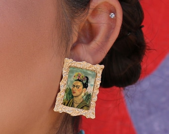 Frida Painting Earrings (Art Earrings Painter Artist Earrings Frida Kahlo Earrings Framed Earrings Halloween Costume)