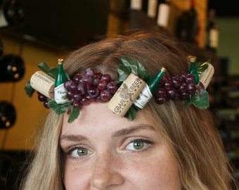 Wine Cork Crown (Wine Headband Food Wine Festival Nappa Birthday Tiara Bachelorette Flower Crown Bridal Cork Tiara Rosé 21st Birthday Grapes