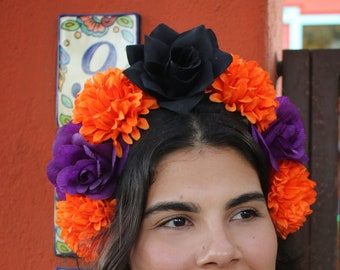 Colorful Flower Crown Headband (Costume Day of the Dead Headpiece Wreath Dia De Muertos Frida Kahlo Mexican Costume Cinco De Mayo Halloween)