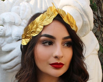 Gold Leaf Headpiece (Leaves Headband Julius Caesar Costume Woodland Garden Grecian Greek Laurel Branch Wedding Bridal Halloween Costume)