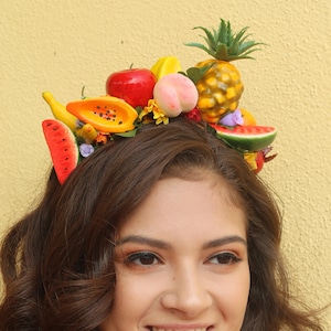 Fruits Flower Crown Headband Fruit Mexico Summer Pineapple Watermelon Costume Fruit Headpiece Hat Costume Woodland Wreath Fruits Summer image 1