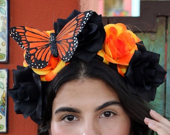 Monarch Butterfly Flower Crown Headband (Monarch Butterflies Fairy Faerie Costume Butterfly Headpiece Wreath Boho Wedding Bridal Party)