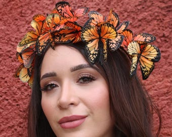 Monarch Butterfly Flower Crown Headband (Boho Wedding Bridal Butterflies Headpiece Fairy Woodland Faerie Costume Music Festival)