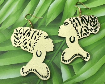 Gold orBlk African Queen Earrings (Wooden Earrings Afrocentric Tribal Black Lives Matter Ethnic Afro Africa African Earrings African Jewelry