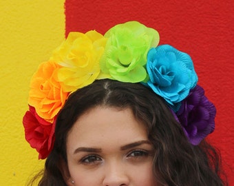 Love Wins Rainbow Flower Crown Headband (Bi Sexual Gay Wedding Gay Pride LGBTQ Gay Rights Gay Parade Headpiece Wreath March Rights)