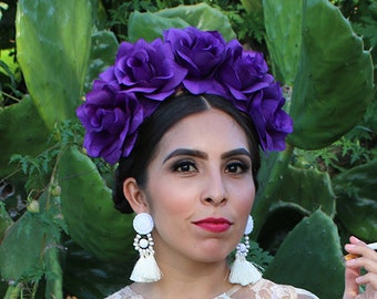 Purple Flower Crown Headband (Mexican Wedding Bridal Headpiece Bride Music Festival Boho Gypsy Bridesmaids Adult Baby Girl Party)