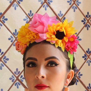 Flower Crown Headband (Costume Day of the Dead Headpiece Wreath Dia De los Muertos Catrina Sugar Skull Mexican Gift Bride Bridal Wedding)