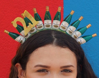 Wine Bottle Headband 21st Bithday (Gift Wine Glasses Crown Popping Bottles Headpiece Photography Prop Halloween Costume Birthday Party)