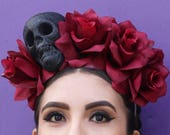 Wine Red Flower Crown Headband (Costume Day of the Dead Headpiece Mexican Headdress Goth Gothic Rave Music Festival Cosplay Hat)