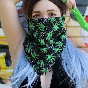 Weed Dust Mask (Marijuana Leaf Cannabis Bandana Scarf 420 EDM EMC Rave Snowboarding Mask Music Festival Bandana Pot Neck Scarf)