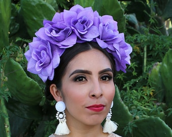 Purple Flower Crown Headband (Mexican Wedding Bridal Headpiece Bride Party Music Festival Boho Gypsy Bridesmaids Adult Wreath Party)