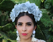 Silver Flower Crown Headband (Mexican Winter Wedding Bridal Headpiece Bride Party Music Festival Boho Gypsy Bridesmaids Adult Wreath Girl)