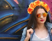 Fire Red Flower Crown Headband (Fire Ice Headdress Costume Cosplay Day of the Dead Headpiece Catrina Sugar Skull Mexican Gift Wreath)