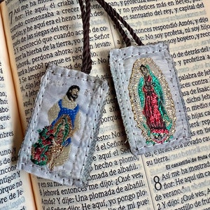Catholic Scapular (Brown Scapular Necklace Religious Gift Catholic Bracelet Jesus Christ Saint Mary Mexican Embroidered Protection Gift)