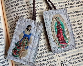 Catholic Scapular (Brown Scapular Necklace Religious Gift Catholic Bracelet Jesus Christ Saint Mary Mexican Embroidered Protection Gift)