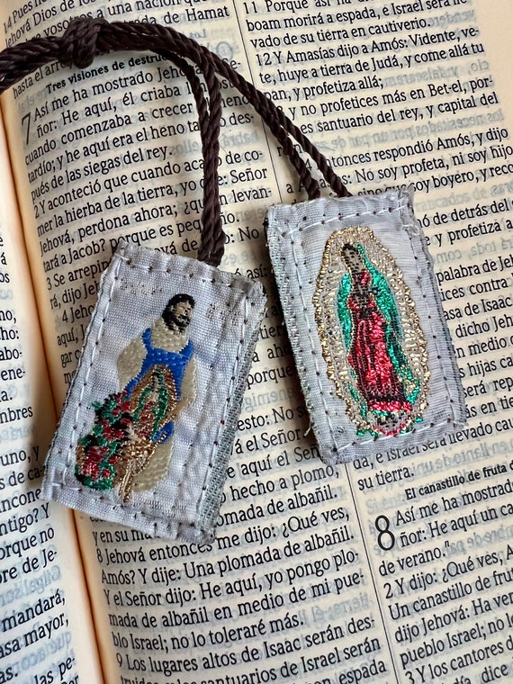 Catholic Scapular Brown Scapular Necklace Religious Gift Catholic Bracelet Jesus Christ Saint Mary Mexican Embroidered Protection Gift Etsy