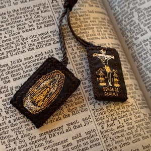 Catholic Scapular (Gold Silver Thread Scapular Necklace Religious Small Gift Catholic Bracelet Jesus Christ Saint Mary Mexican Embroidered)