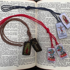 Catholic Scapular (Brown Scapular Necklace Religious Gift Catholic Bracelet Jesus Christ Saint Mary Mexican Embroidered Protection Gift Xmas