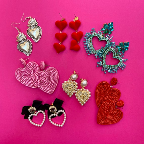 Azura Exchange Pink Multi Pattern Heart Print Valentine's Day Earrings |  Rockmans