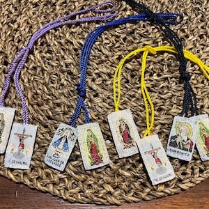 Catholic Scapular (Brown Scapular Necklace Religious Gift Catholic Bracelet Jesus Christ Saint Mary Mexican Embroidered Protection Gift Xmas